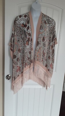 NWT New World Market Neutrals Short-sleeved Open Crushed Velvet Fe Semi-sheer...