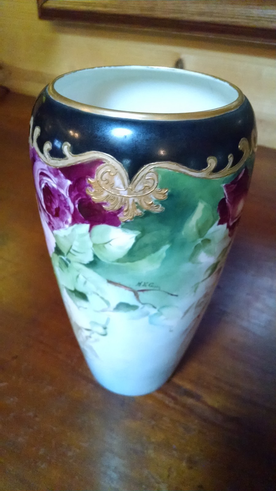 Antique Belleek Willets ROSES Vase Signed M. E. Green 8-1/2