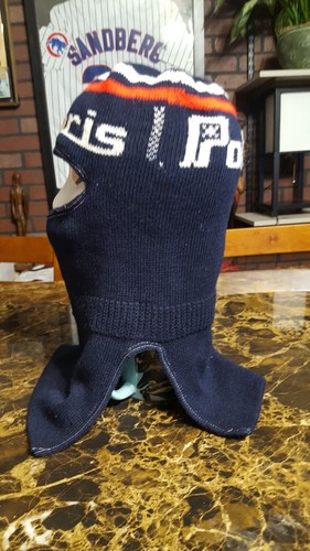 True Vintage 80s Polaris Snowmobile Toque Knit Ski Mask Hat Navy Blue EUC