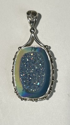 sajen Sterling Silver 925 Opalized Window Druzy Swirl Edged