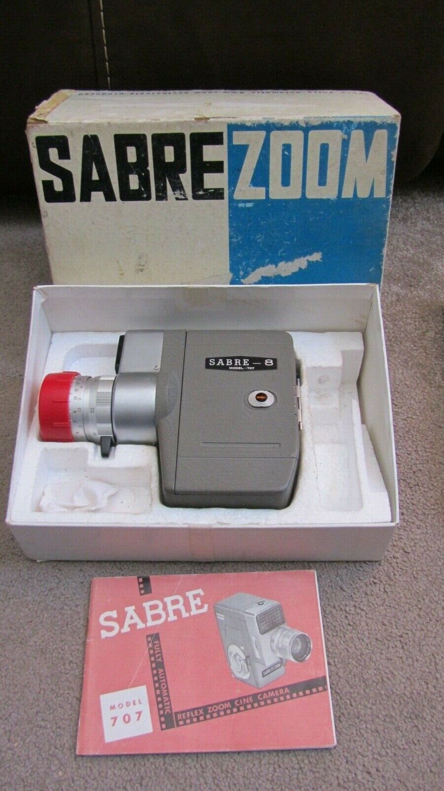 Boxed Sabre Zoom Model 707 Reflex Cine Camera and Manual