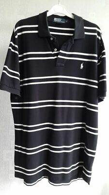Ralph Lauren Men`s Custom fit Polo Shirt Black White Striped Top