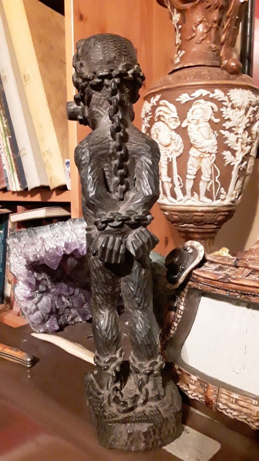 Early 20th Century African Carved Wooden Figurine Slave Chains Shackles 1900's