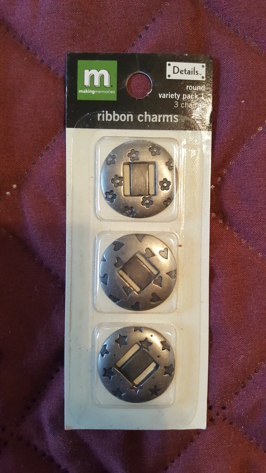Making Memories Ribbon Charms. New, Round Variety Pack. 3 charms