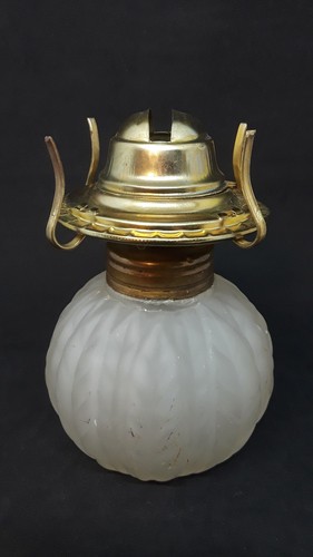 Vintage Miniature White Frosted Oil Lamp Ribbed Wheat Pattern Font