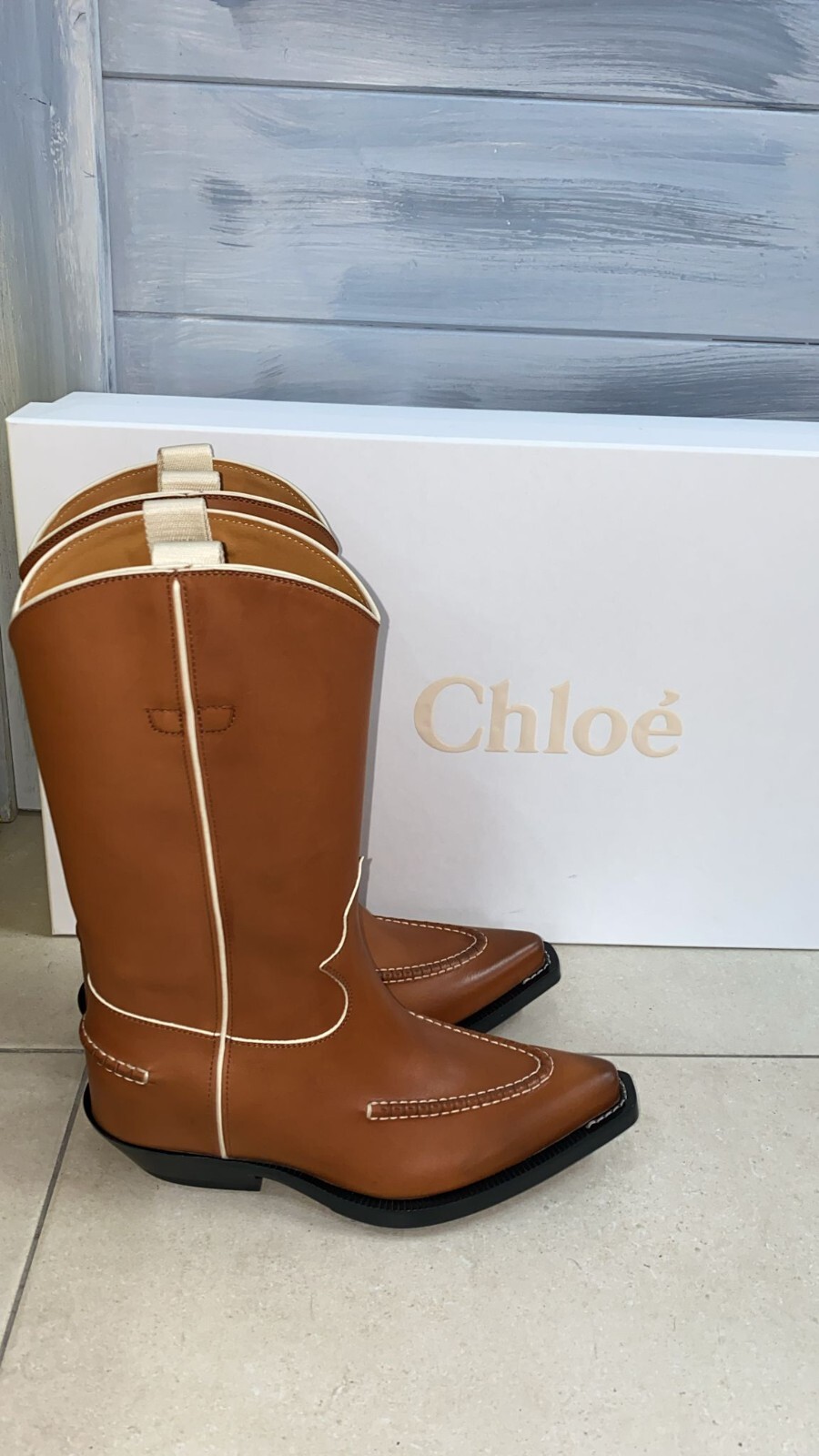 Pre-owned Chloé Texan Cowboy Boots In Leather Women Brown Size Eu 36 Ch