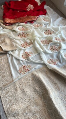 100% Pure Munga Silk Banarasi Weaving Saree For Wedding & Partywear Sari