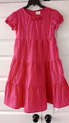 Hanna Andersson Sz 140/9-10 Dress Hot Pink Taffeta Tiered Ruffles Easter Party