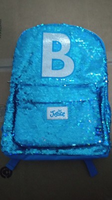 JUSTICE BACKPACK INITIAL  B  SHIMMERING MERMAID BLUE SEQUINS CUTE!!