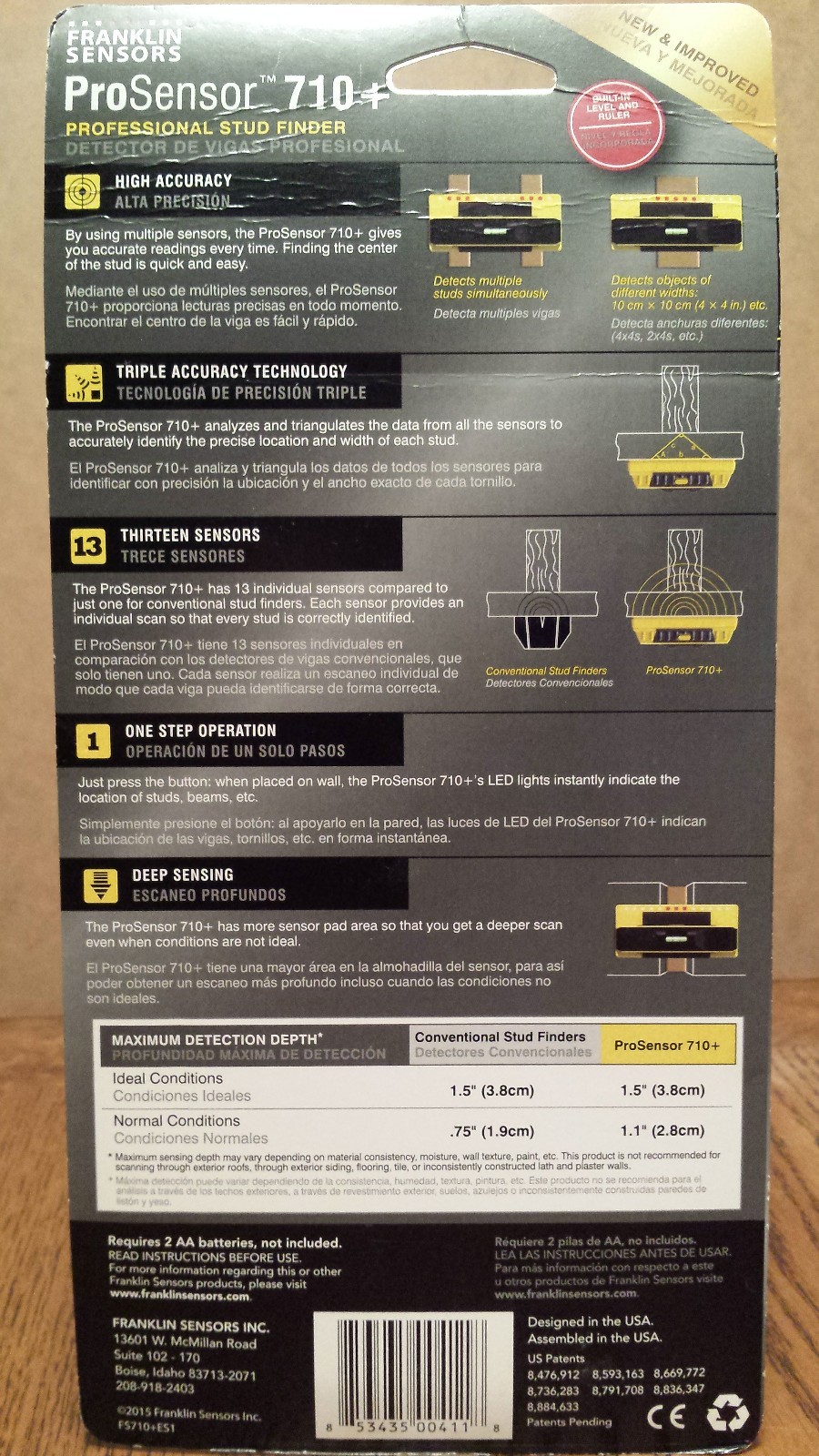 Franklin Sensors Prosensor 710+ Professional Stud Finder FS710+ES1