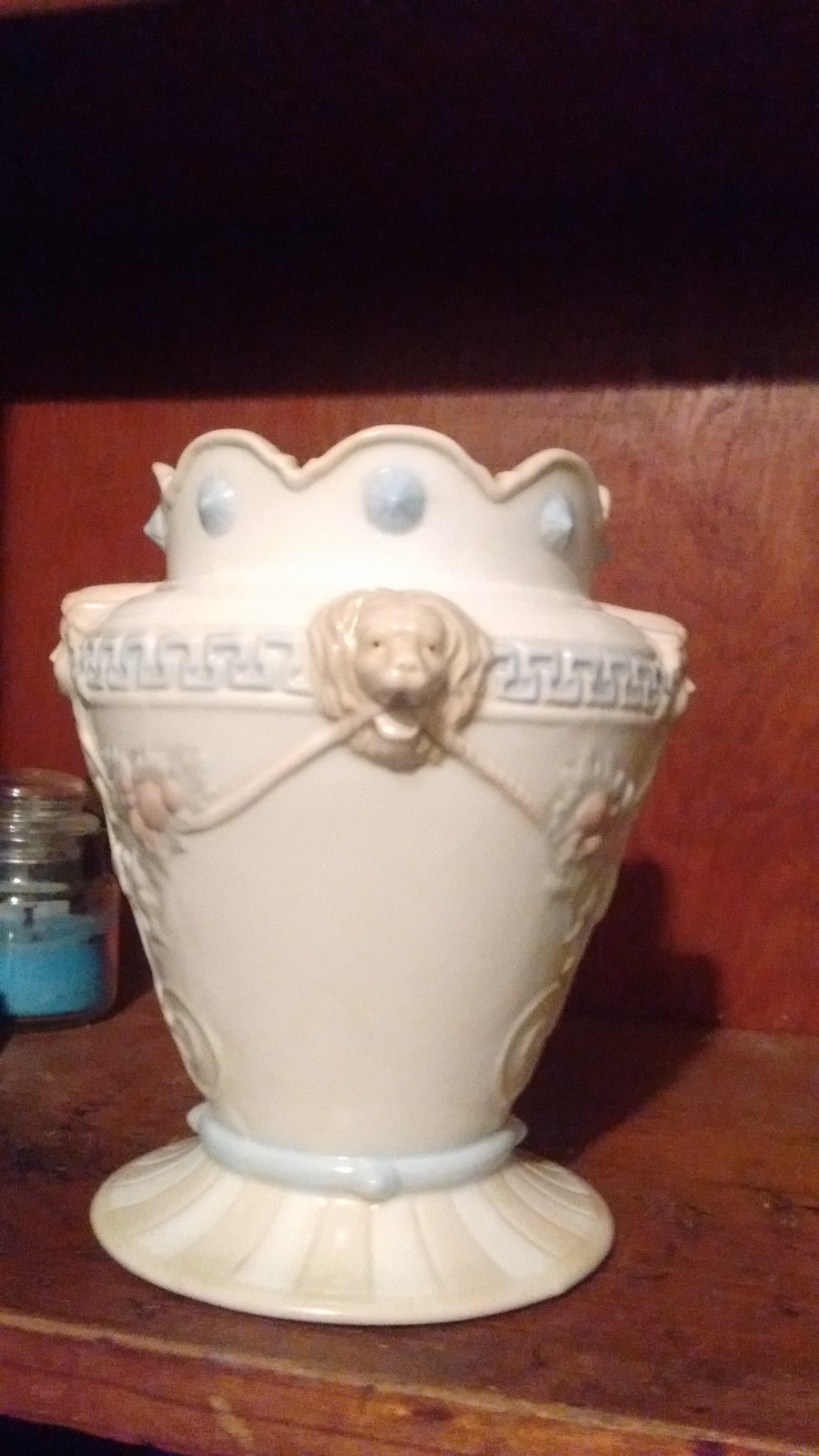 Beautiful Vase for Nursery or Girl child's room.  Girl and lion faces  flowers