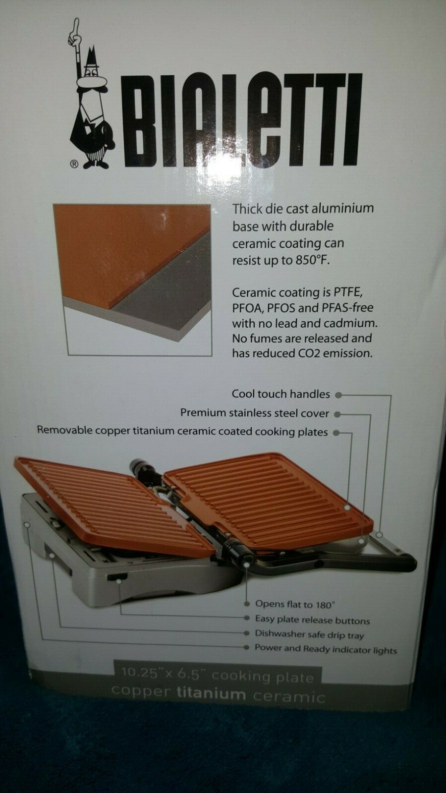 Bialetti Electric Copper Titanium Ceramic Panini Grill (NEW)