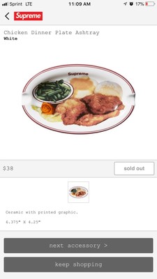 Supreme Chicken Dinner Plate Ashtray 100% Authentic TNF BOGO Pubg