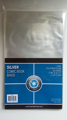 (100) CSP Silver Comic Book Bags Protectors No PVC New NIP 7 1/8x10 1/2