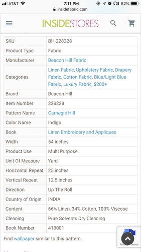 Beacon Hill  Fabric Carnegie Hill Indigo 50x80