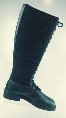 Rare RALPH LAUREN Regina LACE UP BOOTS Gray Black TALL RIDING Leather Wool Sz 9