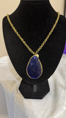 vintage  Anthropologie  Large Cobalt blue glass pear shape long necklace 34”