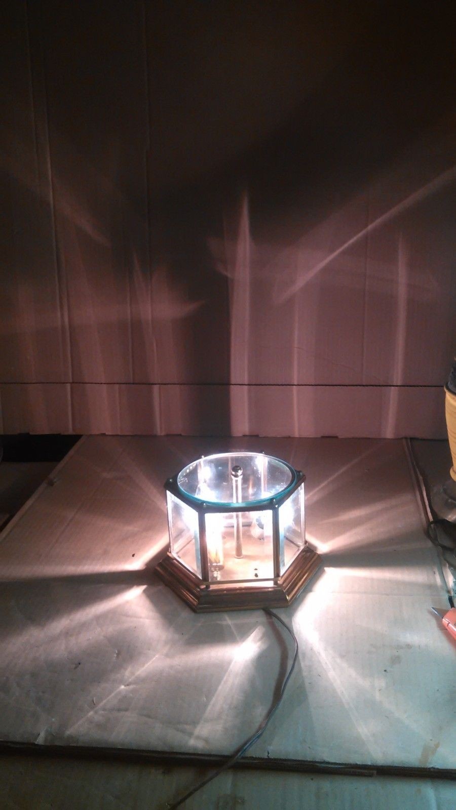 MID CENTURY MODERN HALL ENTRANCE CEILING LIGHT SIX SIDED BEVELED GLASS 2 CANDLE