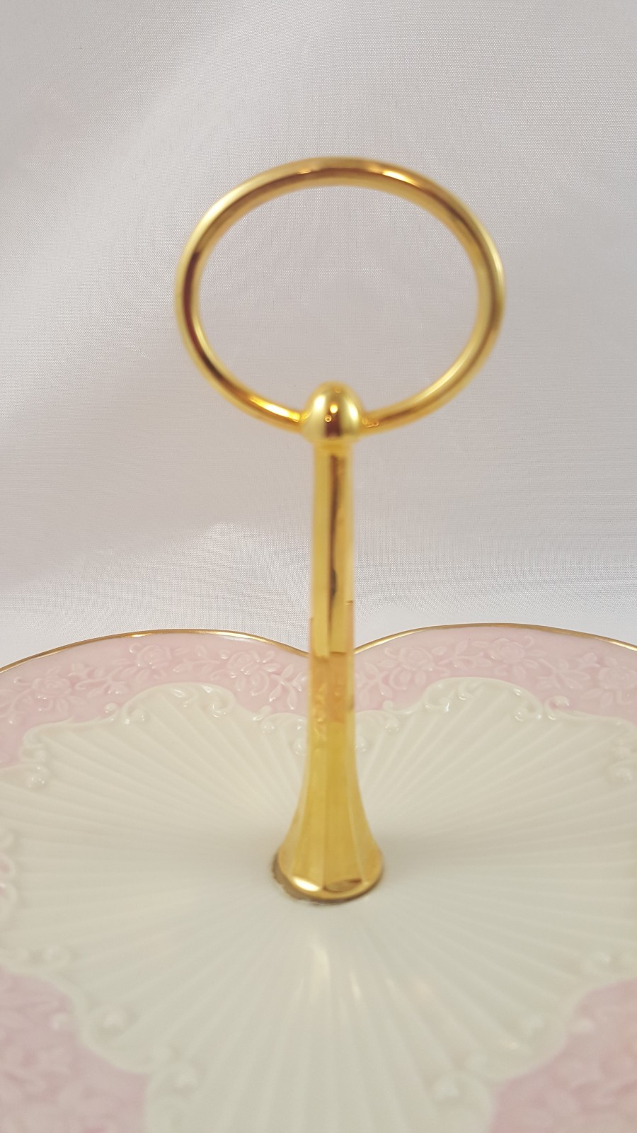 LENOX Heart Shaped Tidbit Dish PINK & BISQUE w/ Gold Handle VALENTINES DAY