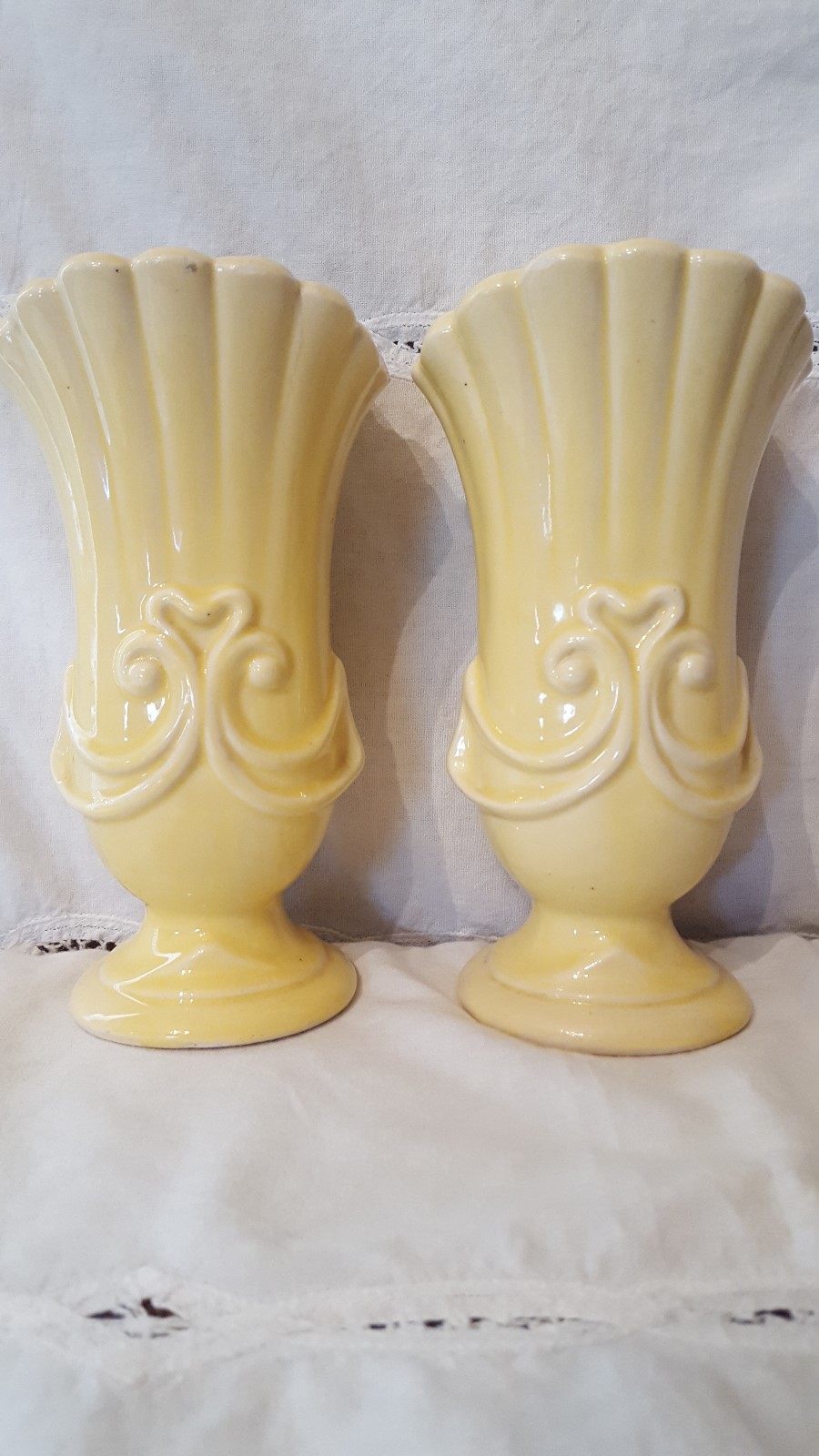 Vintage McCoy pottery Set of Yellow Vases Beautiful Detail