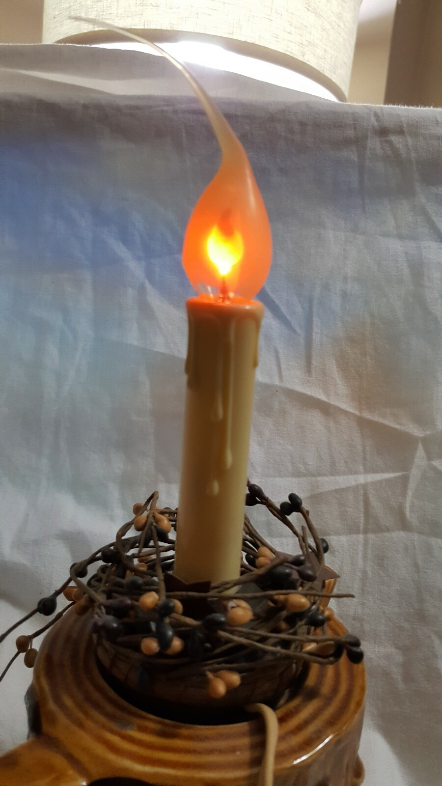 Electric Window Drip Candle Lamp Brown Floral Mug Cup Candle Holder Vtg Japan