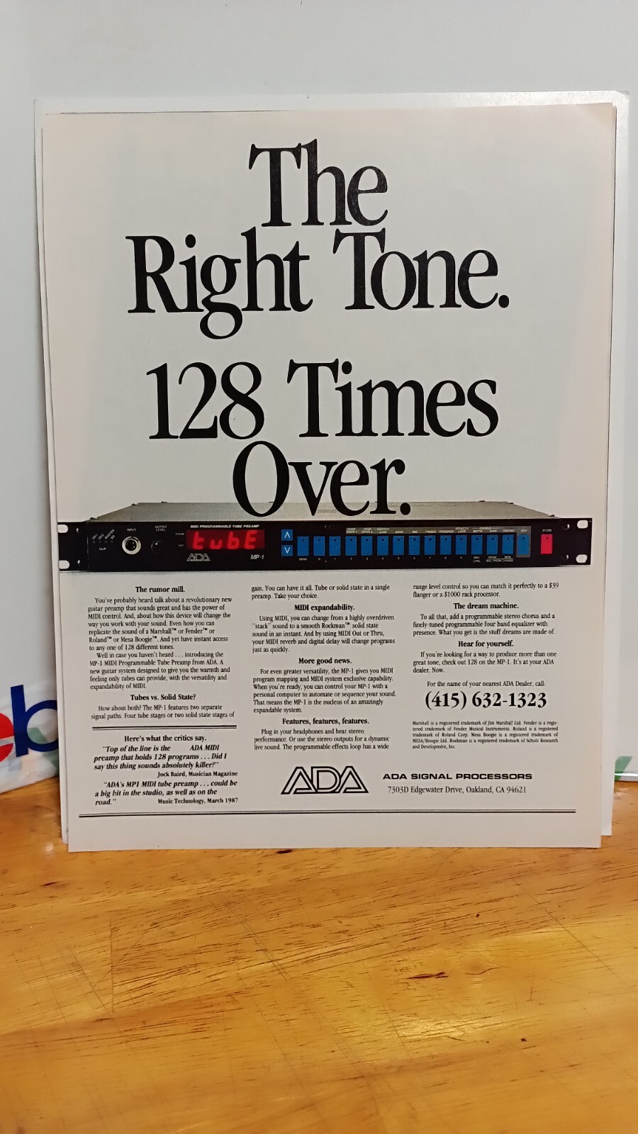 ADA MP-1 GUITAR PREAMP VINTAGE MP1 - 1988 PRINT AD - 11 X