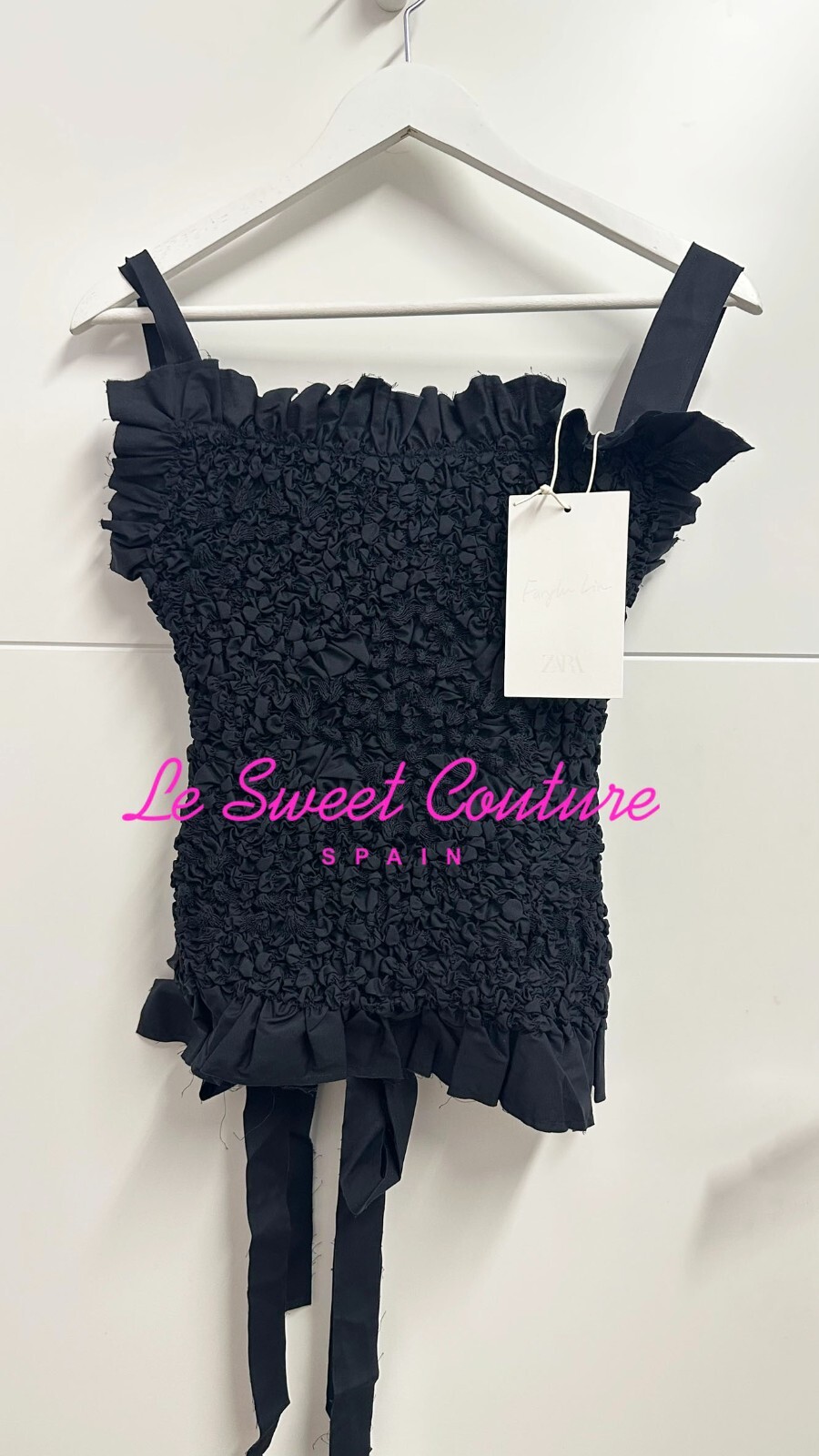 ZARA WOMAN NWT SS25 TEXTURED RUFFLED TOP X FANGLU LIN BLACK