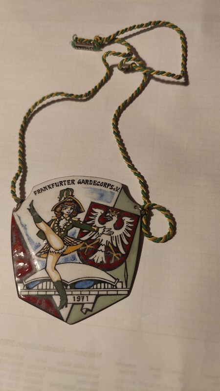 UmhÃ¤Ngeschild Karneval Emailie - Frankfurter Gardecorps E.V. 1971 - Fasching