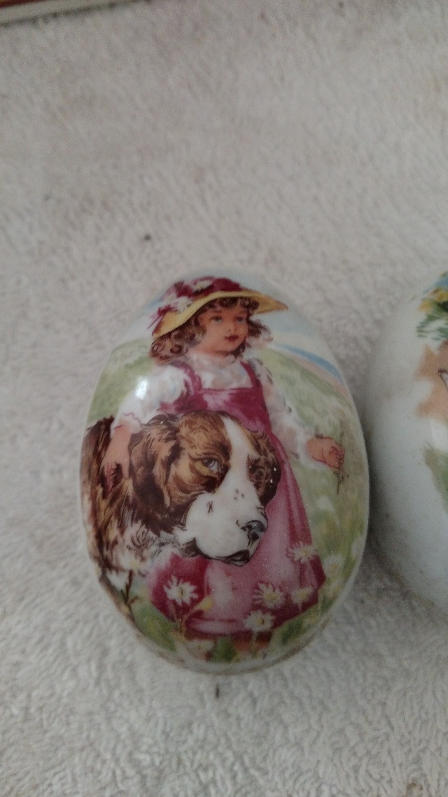 3Vtg Antique1975-76-77Royal Bayreuth old Easter egg St Bernard dog bunny Germany
