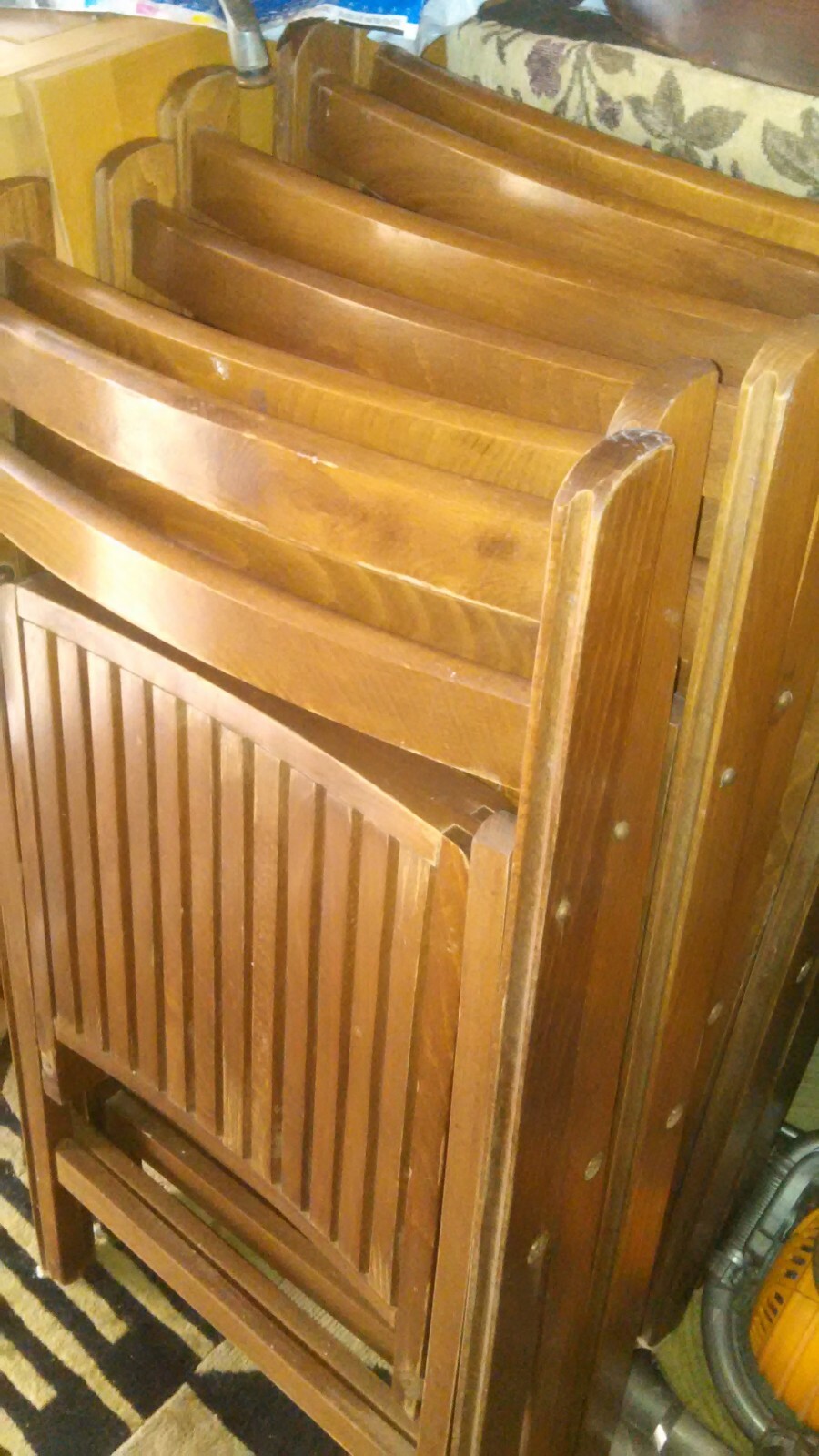 SET OF SIX MID CENTURY MODERN DANISH STYLE FOLDING SLATTED CHAIRS MARKED ROMANIA