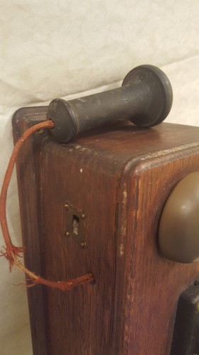 Antique Automatic Electric Oak Wall Crank Telephone