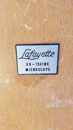 VINTAGE LAFAYETTE 99-7041 WX MICROSCOPE WOODEN CASE WITH ACCESSORIES SLIDES