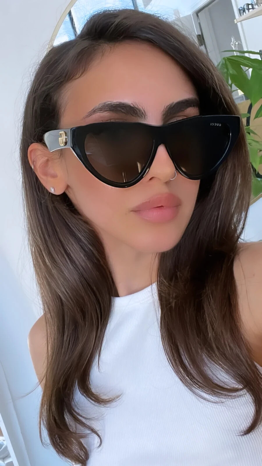 Pre-owned Gucci Gg1333s 001 Black Frame-grey Lens Womens Sunglasses 58mm Authentic In Gray