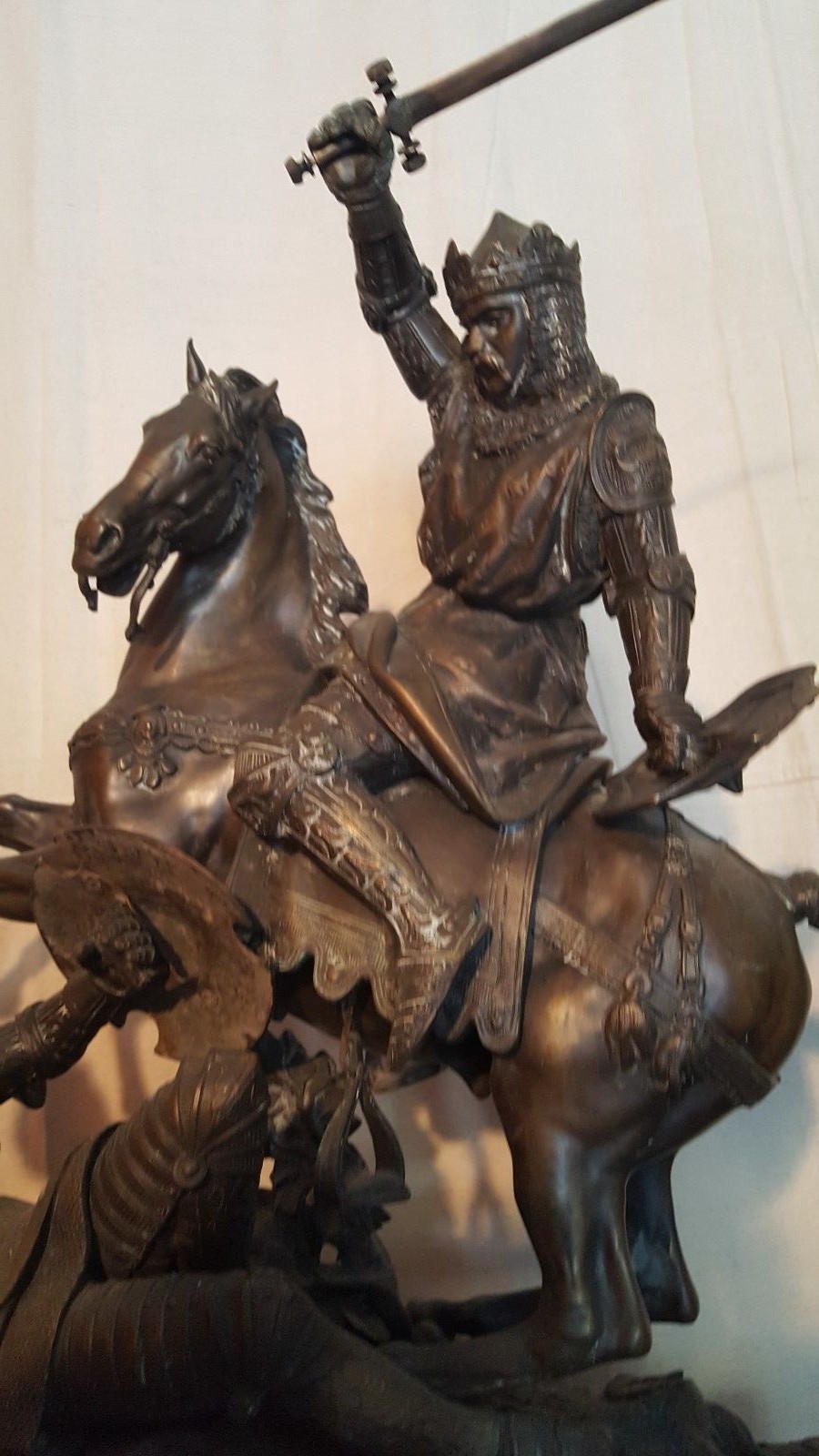 Antique French 19th Century Large Bronze Sculpture of 2 Knights Fighting