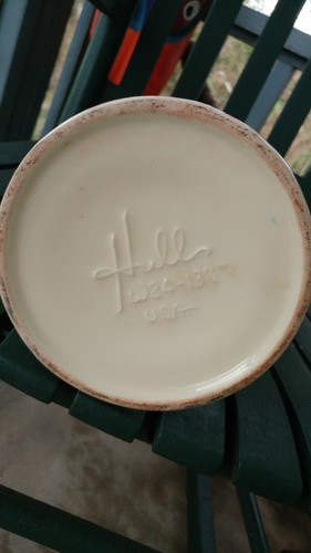 Vintage hull pitcher 14 in mottled pink twig handle MCM art deco w24 USA