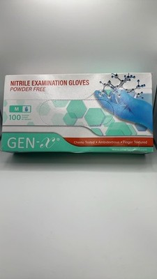 Gen-X Nitrile Exam Gloves Powder-Free Medium Blue 100 Count Latex-Free