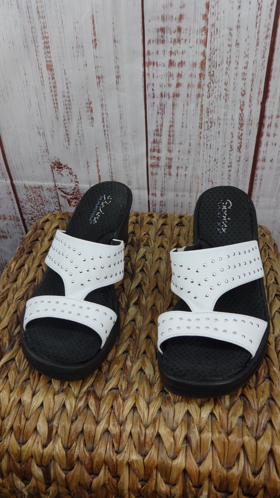 Skechers Cali Rumblers Wedge Sandals Women’s Size 9 White Bling