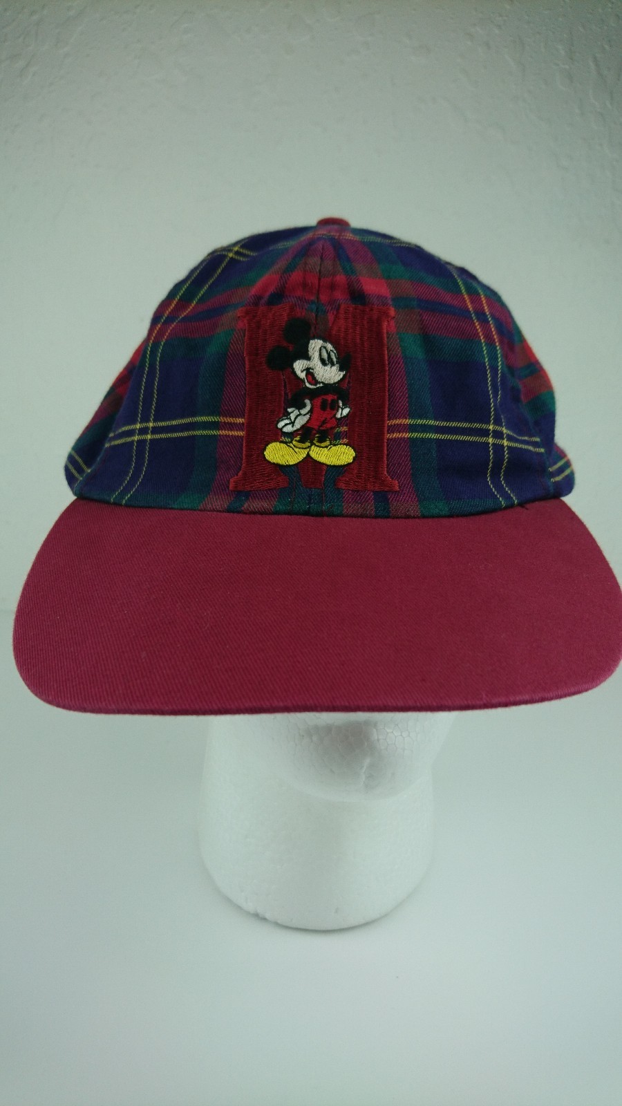 Vintage Walt Disney Mickey Mouse Tartan Plaid Cap Goofys Hat Unstructured Adult