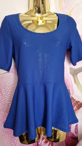 NICE ROYAL BLUE PEPLUM LADIES WOMENS TOP BLOUSE SIZE 8 S Eur 36