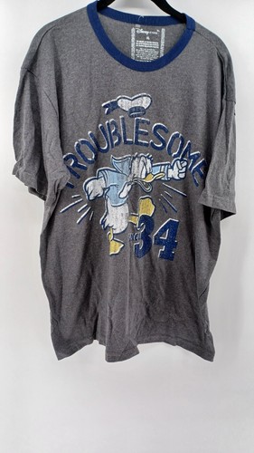 Disney Men's T-Shirt Printed Troublesome Gray X-Large Short Sleeve.