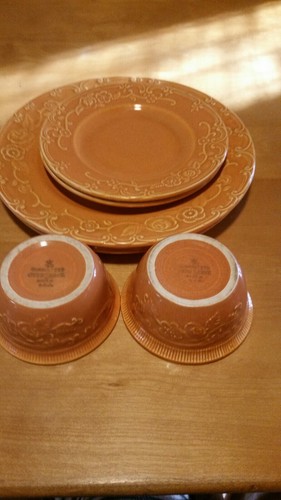 Homer Laughlin Vintage Floral Embossed Pumpkin Oven Serve Set 13 Pieces