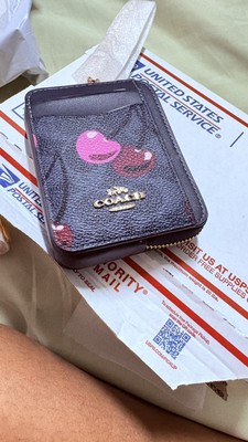 Coach CZ468 Zip Card Case Signature Cherry Mini Wallet Denim