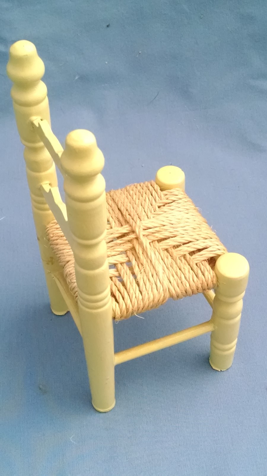 vintage doll chair 7 1/2 inches wood with wooven bottom