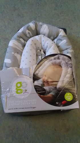 Go Goldbug Dou Head Support & Strap Cover Set Grey & White 4piece Set
