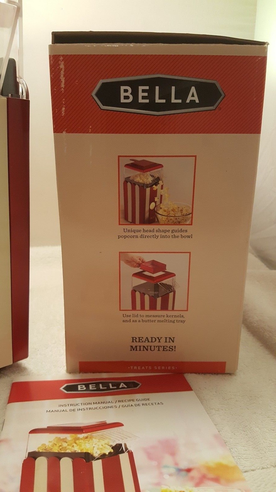 BELLA 13554 Hot Air Popcorn Maker, Red and White  --USED--