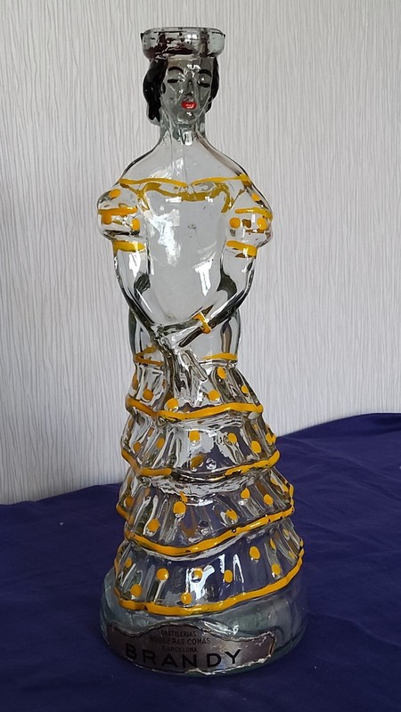 Ancienne Bouteille En Verre Femme Espagnole Flamenco Nogueras Comas Brandy