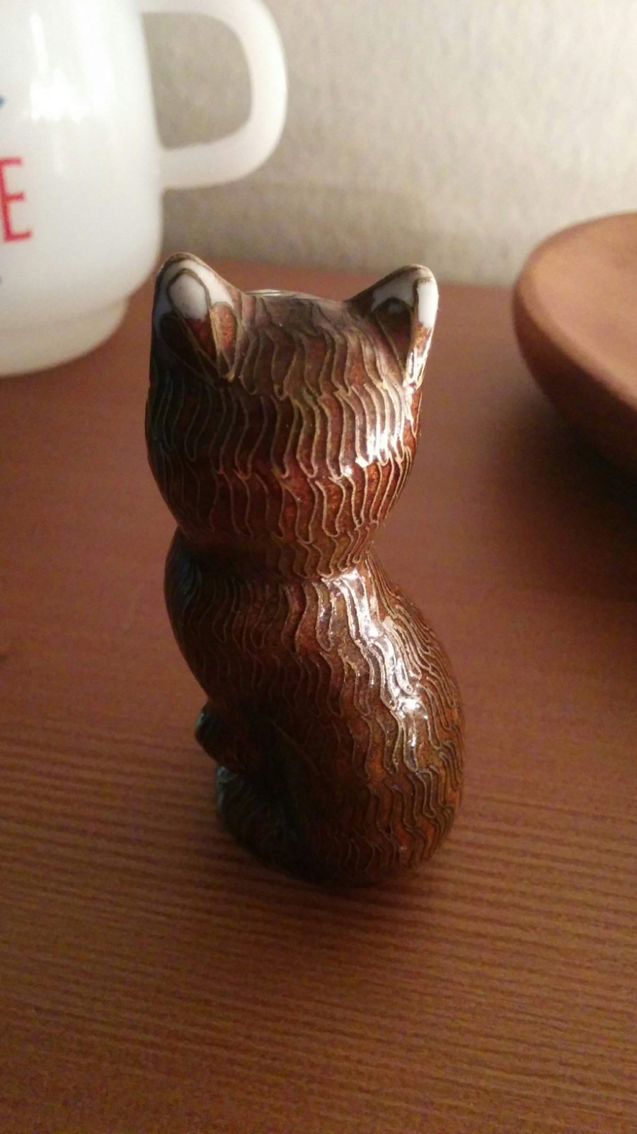 Mid Century Modern CAT FIGURINE Vintage Metallic Enamel Ceramic Ornament