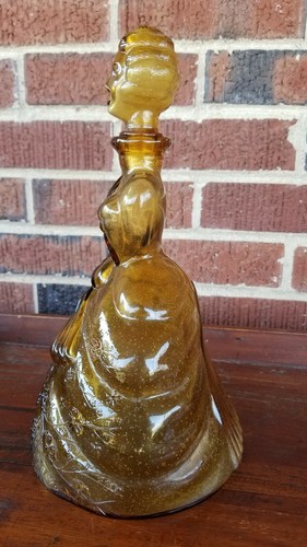 Vintage Victorian Women Amber Glass Decanter Italian Made