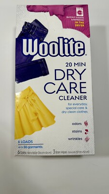 (1) Woolite At Home Dry Care Cleaner 6 Cloths & 3 Stain Wipes NEW | Damaged Box
