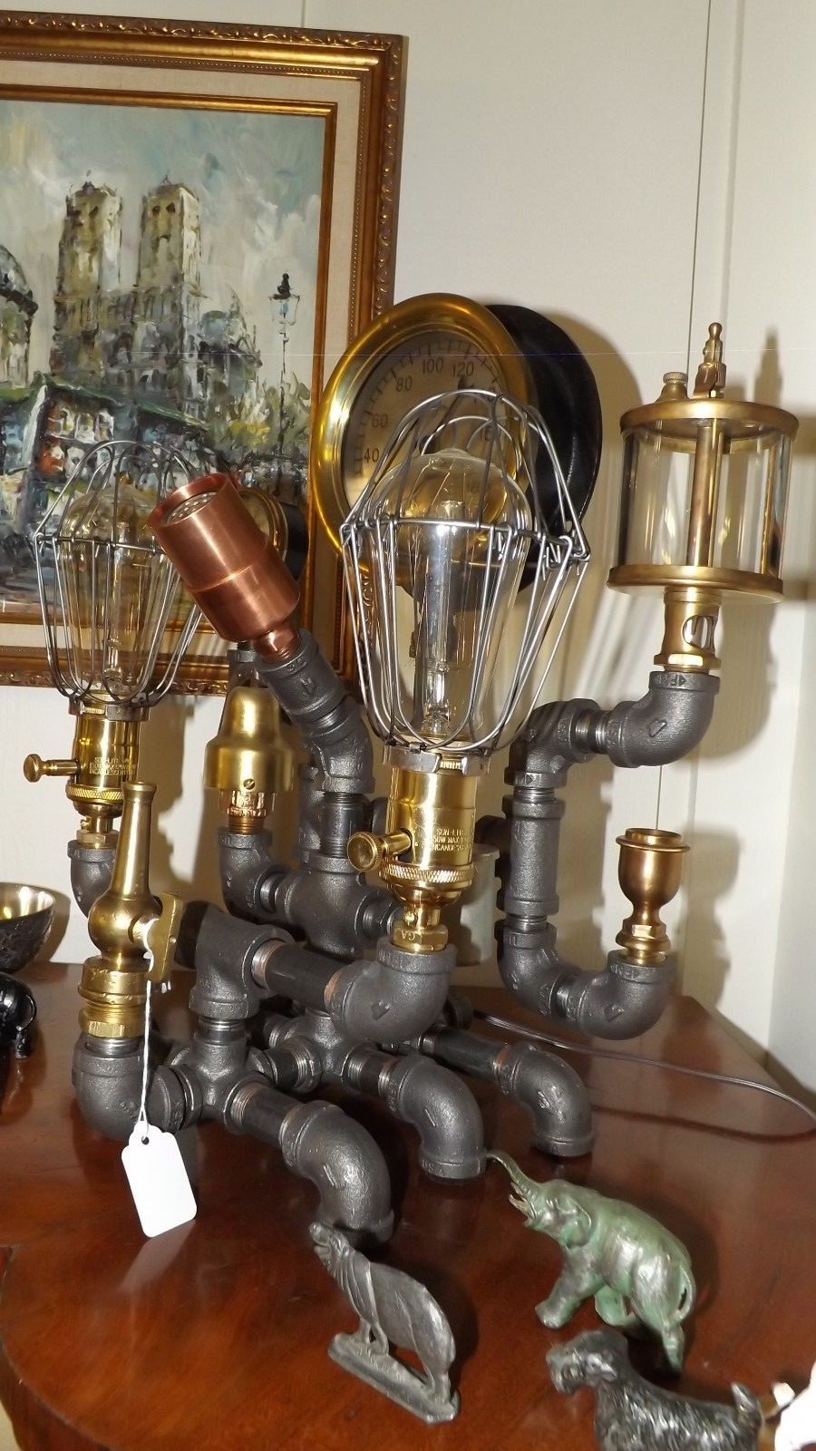 Steampunk Lamp with CIGAR LIGHTER - industrial brass mechanical lighting